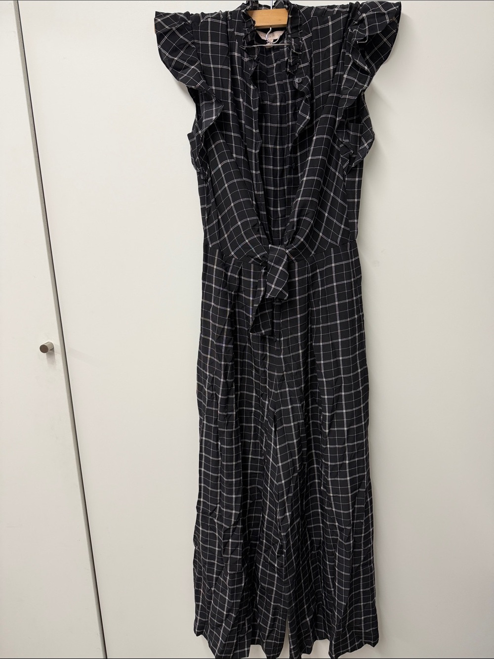 Rebecca Taylor Black Windowpane Tie-Front Maxi Dress